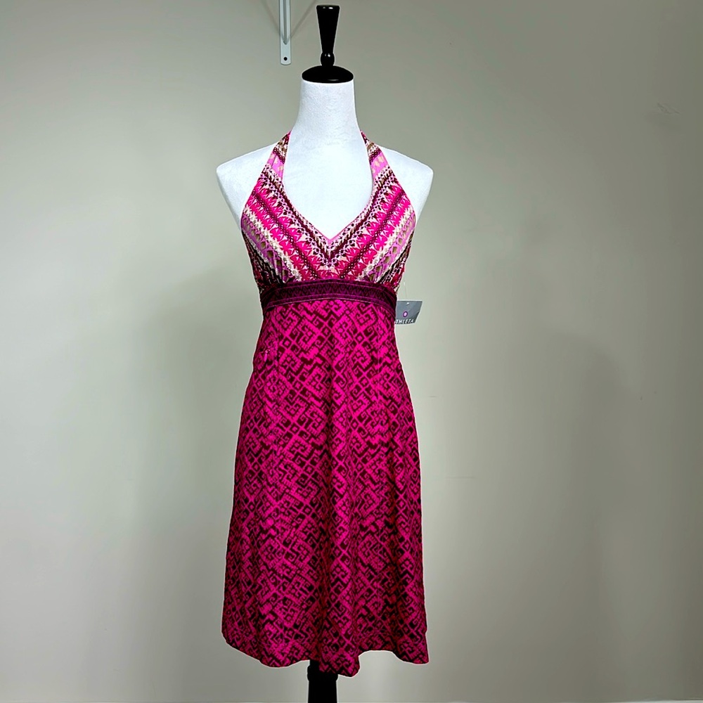 Athleta everywhere pack-able travel halter dress pink print 6 Summer Bea…